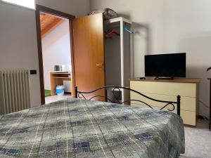 a bedroom with a bed and a television in it at Casa Rondinella in Negrar