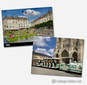 two photographs of a city and a picture of the cathedral at GreenStation-Gare-Centre Ville-Hortillonnages-WIFI in Amiens