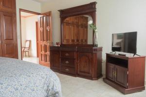 1 dormitorio con vestidor grande de madera y TV en Departamento en el Centro de Morelia en Morelia