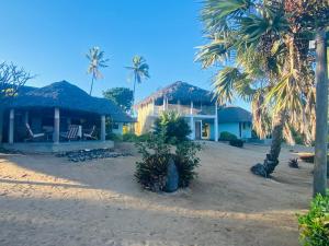 a house on the beach with palm trees at Mitsio Paradise - Hotel privatif en pension complète in Nosy Mitsio