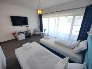 Habitación de hotel con 2 camas y TV en JAI GIRIDHARI en Avrig