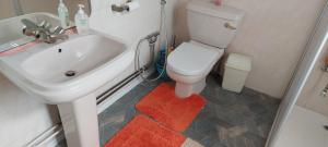a bathroom with a white sink and a toilet at Apartment - Sleeps 5 & On-site Parking in Newport +31 photos