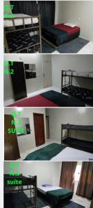 Pousada do Julio في باريتوس: ثلاث صور لغرفة بسريرين بطابقين