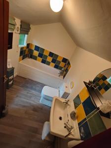 a bathroom with a sink and a toilet at The Garden Lodge in Llynclys