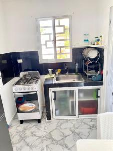 a small kitchen with a stove and a sink at Apartamentos felix Las terrenas in Las Terrenas +3 photos