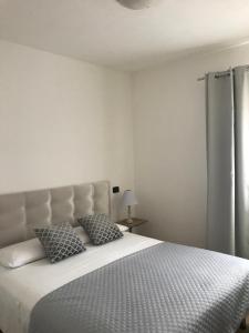 1 dormitorio con 1 cama grande y 2 almohadas en Monis Hogar en Arzachena