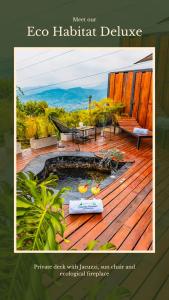 une photo d'une terrasse avec un hamac et une piscine dans l'établissement Ecoresort Colombo Holandes, à Cali