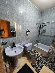 uma casa de banho com um lavatório, um WC e uma banheira em Single Room on Farcas Drive em Mammee Bay