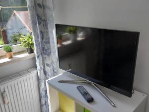 TV de pantalla plana con mando a distancia en Charming small apartment with free parking, en Feld am See