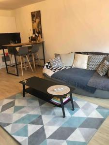 a living room with a couch and a table at Appartement Lille Europe in Lille