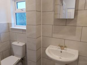 a white bathroom with a toilet and a sink at Flat 7 - Newly Renovated in Portsmouth