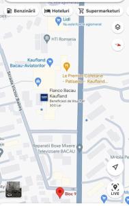 Captura de pantalla de un mapa de Google con la ubicación en Apartament in Regim Hotelier, en Bacău