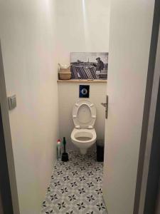 a bathroom with a white toilet in a room at Old town - Vieux Lyon -50 m2 flat in Lyon