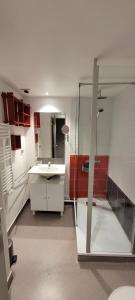un baño con lavabo y ducha en Vue exceptionnelle T2 Saint Lary soulan, 4 personnes, en Saint-Lary-Soulan
