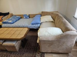 1 sofá y 1 cama en la sala de estar. en Sarajevo Samanta apartment, en Sarajevo