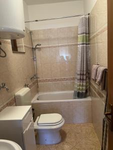 a small bathroom with a toilet and a bath tub at Leyla in Vodice +26 photos