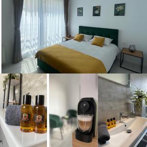 a hotel room with a bed and a sink at Vila Moga in Sînmartin