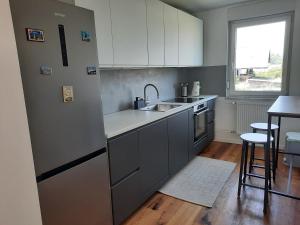 a kitchen with a sink and a refrigerator at Happy Place in Ig
