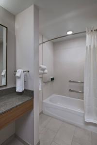 y baño blanco con bañera y ducha. en Fairfield Inn and Suites by Marriott St Louis Downtown, en Saint Louis