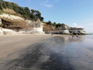 a group of people walking on the beach at logis Paul Massy in Meschers-sur-Gironde