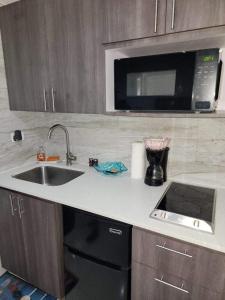 a kitchen with a sink and a microwave at STARFISH LUXURY APARTMENT in San Juan