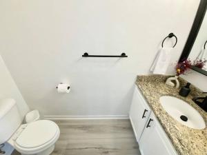 łazienka z toaletą i umywalką w obiekcie Sanctuary Gainesville Bright 2 BR King Condo w mieście Gainesville