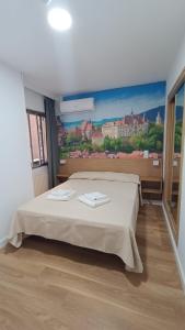 a bedroom with a bed with a painting on the wall at Hostal Zaragoza Centro in Zaragoza