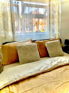 1 cama con 2 almohadas frente a una ventana en Double room bentilee, en Bucknall
