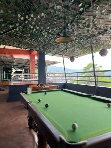 a green pool table in a room with a view at The Living Roof in Shillong
