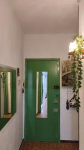 a green door in a room with a plant at Playa Sant Adrià de Besos in Sant Adria de Besos