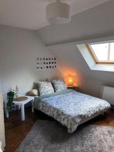 una camera con letto e finestra di La Gibriaçoise a Gevrey-Chambertin