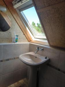a bathroom with a sink and a window at Ubytování Opava in Opava