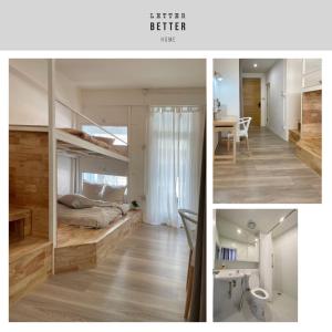 two pictures of a bedroom with a bed and a bathroom at Letter Better Home in Ban Bo Sai Klang