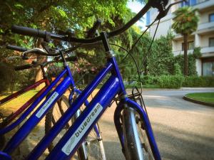 Una bicicleta azul estacionada al lado de una calle en Blue Dream Hotel, en Monselice