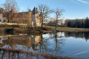 ein Schloss neben einem Wasserkörper in der Unterkunft La Chaumière de Chabine in Oizon