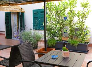 アルゲーロにあるAlghero Sunriseのパティオ(テーブル、椅子、鉢植えの植物付)