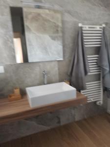 ein Badezimmer mit einem weißen Waschbecken und einem Spiegel in der Unterkunft B&B PORTELLO Le Terrazze 2 in Mailand