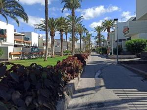 eine Straße mit Palmen und Bürgersteig in der Unterkunft La Dolce Casa in Costa Del Silencio