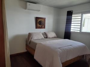 a bedroom with a bed in a room with a window at Fare Mihiau in Hauru