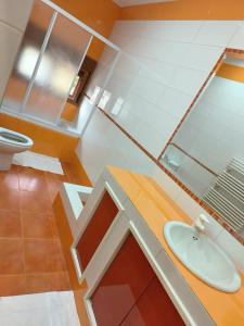 ein Bad mit einem Waschbecken und einem WC in der Unterkunft Casa Grande Del Pinar in Almorox