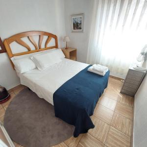 a bedroom with a large bed with a blue blanket at Casa de Dani 1 in Madrid