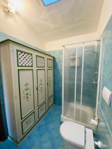 a bathroom with a shower and a toilet at MEDUSA apartment Baja Sardinia in Cala Bitta +37 photos