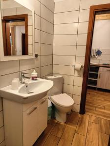 y baño con lavabo y aseo. en Pod Modrzewiami, en Milówka