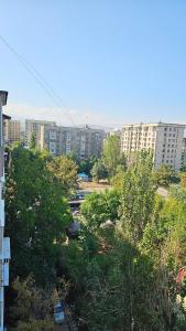 vistas a una ciudad con edificios altos y árboles en Best Apartment, en Bishkek