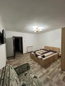 Cette grande chambre comprend deux lits et un canapé. dans l'établissement Apartament o camera Radoi, à Drobeta-Turnu Severin