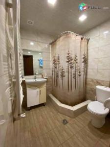 a bathroom with a shower and a toilet and a sink at Luxury apartement in Jermuk in Jermuk