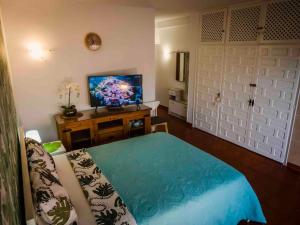ein Wohnzimmer mit einem Flachbild-TV und einem Sofa in der Unterkunft Apartamento en Puerto de la Cruz in Puerto de la Cruz