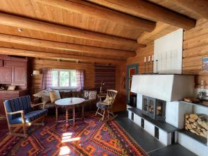 Cabaña de madera con sala de estar con chimenea en Elveseter - log cabin with an amazing view en Lunde