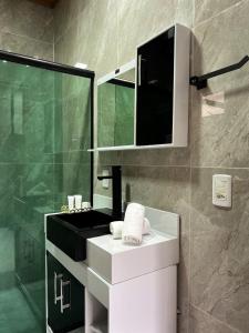 uma casa de banho com um lavatório e um espelho em Pousada Encanto do Avencal em Urubici