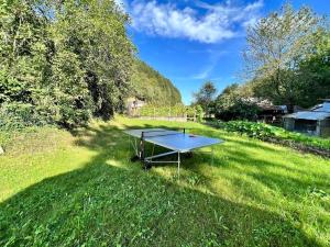 een tafeltennistafel in het midden van een veld bij Refuge de luxe pour les amoureux de la montagne in Pouzac